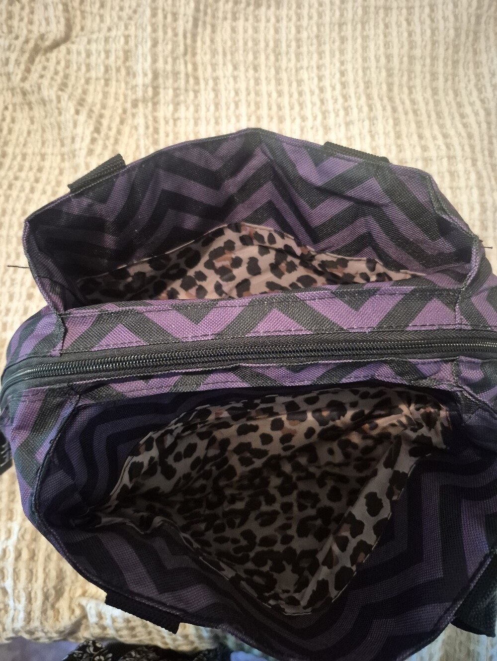 Nicole Miller Purple and Black Chevron Tote - Picture 2 of 6